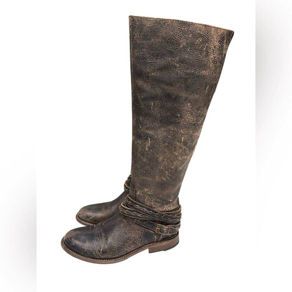 Bed Stu Eva Knee High Boots Riding Zip Lux Distressed Leather Womens Sz:9